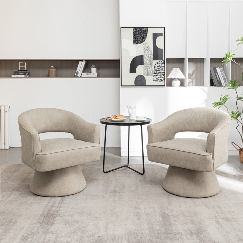 SEYNAR Modern PU Leather 360 Degree Swivel Accent Barrel Chair Set of 2 - Dark Apricot