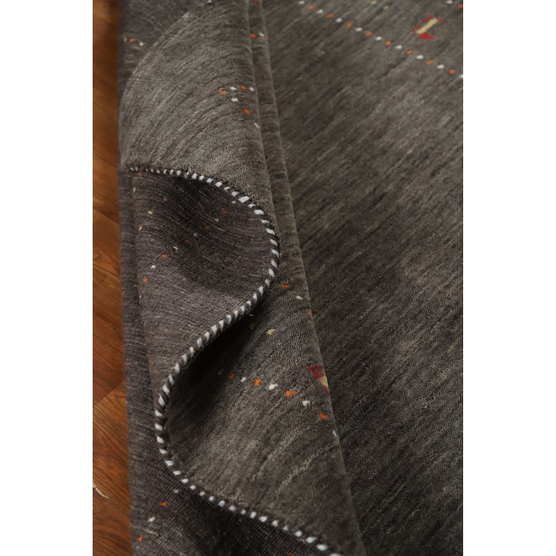 Tribal Gabbeh Area Rug Hand-Knotted Grey Modern Wool Carpet - 5'1" x 7'8"