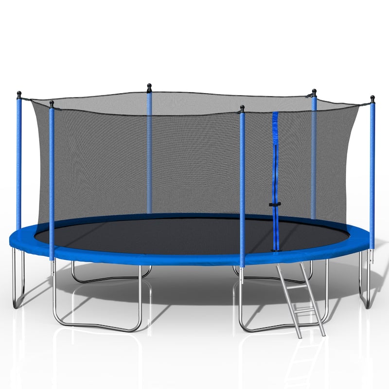 14FT Heavy Duty Trampoline with Safety Enclosure Net and Ladder for Kids and Adults - Blue