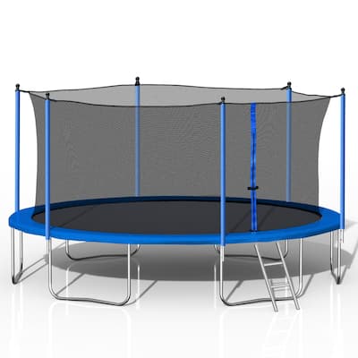 14FT Heavy Duty Trampoline with Safety Enclosure Net and Ladder for Kids and Adults - Blue