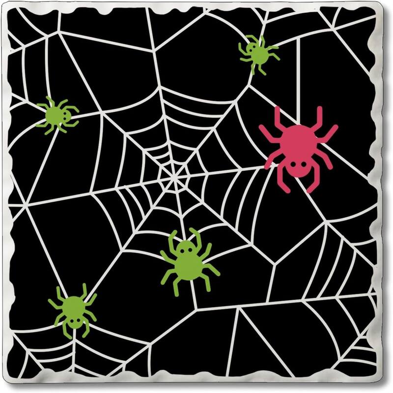 Spiderwebs 4 Pack Single Absorbent Stone Coaster with Protective Cork Backing Made in The USA 4" Square, Easily Wipes Clean - multi