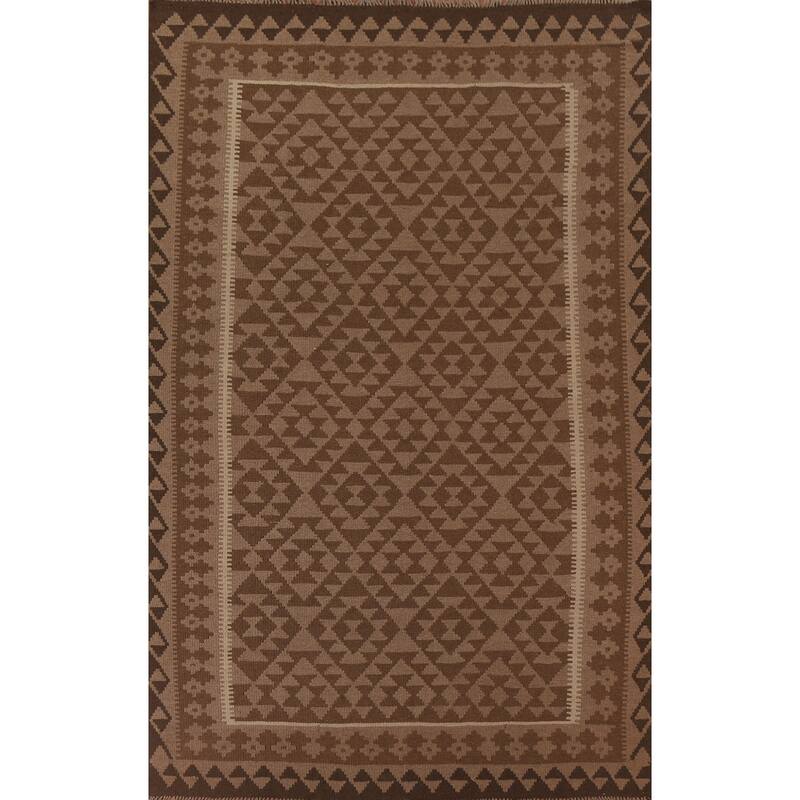 Hand Woven Oriental 100% Wool Carpet Southwestern Geometric Brown Kilim Area Rug - 9' 10'' X 6' 9''