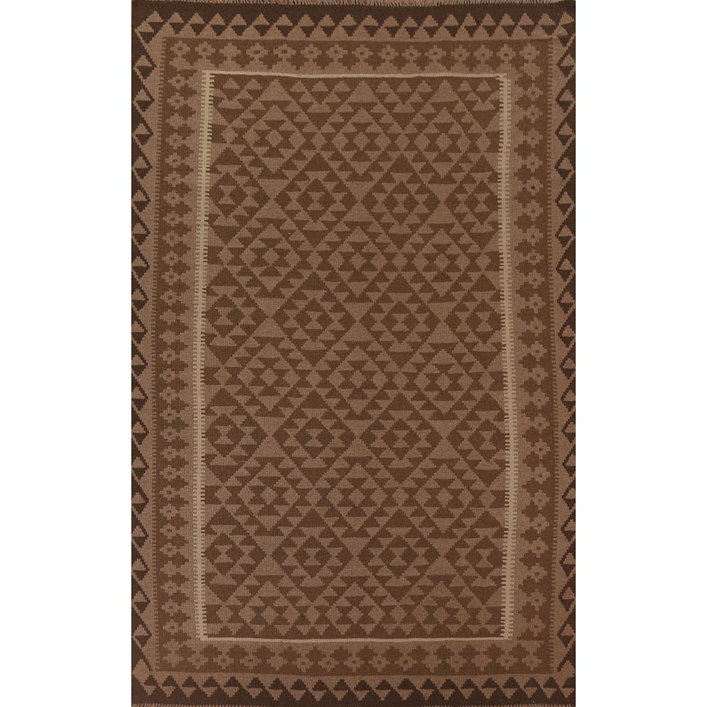Hand Woven Oriental 100% Wool Carpet Southwestern Geometric Brown Kilim Area Rug - 9' 10'' X 6' 9''