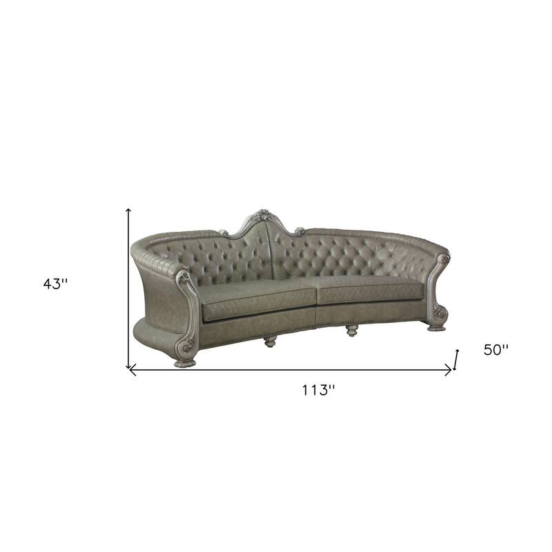 HomeRoots 113" Bone Faux Leather Sofa And Toss Pillows With White Legs - 113