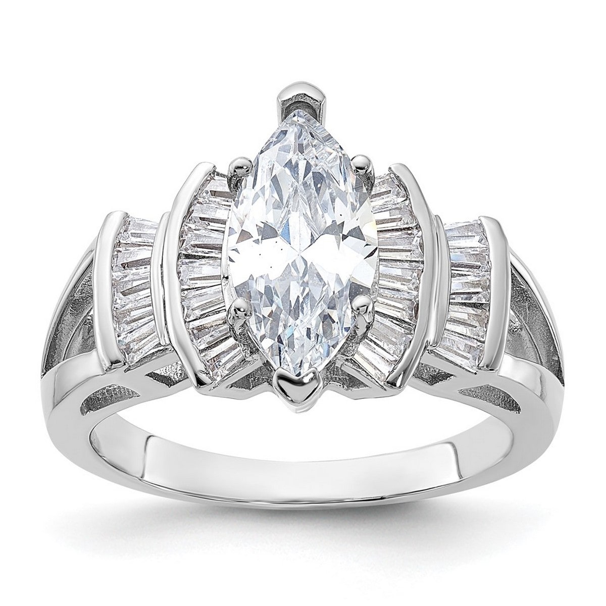 Curata 925 Sterling Silver Polished Marquise Open back CZ Cubic Zirconia Ring