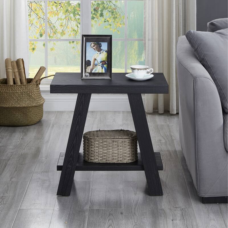 23.5" Modern Rectangular Side Table with Storage Shelf and Wide-angled Legs
