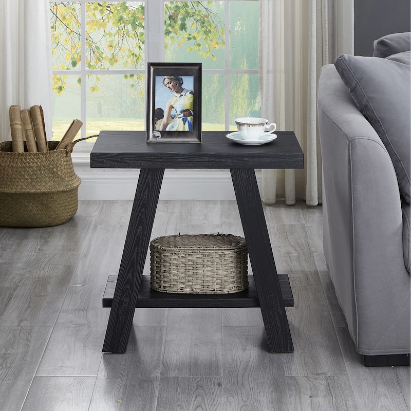 Contemporary Wood Shelf Side Table in Black Finish for Bedroom or Living Room