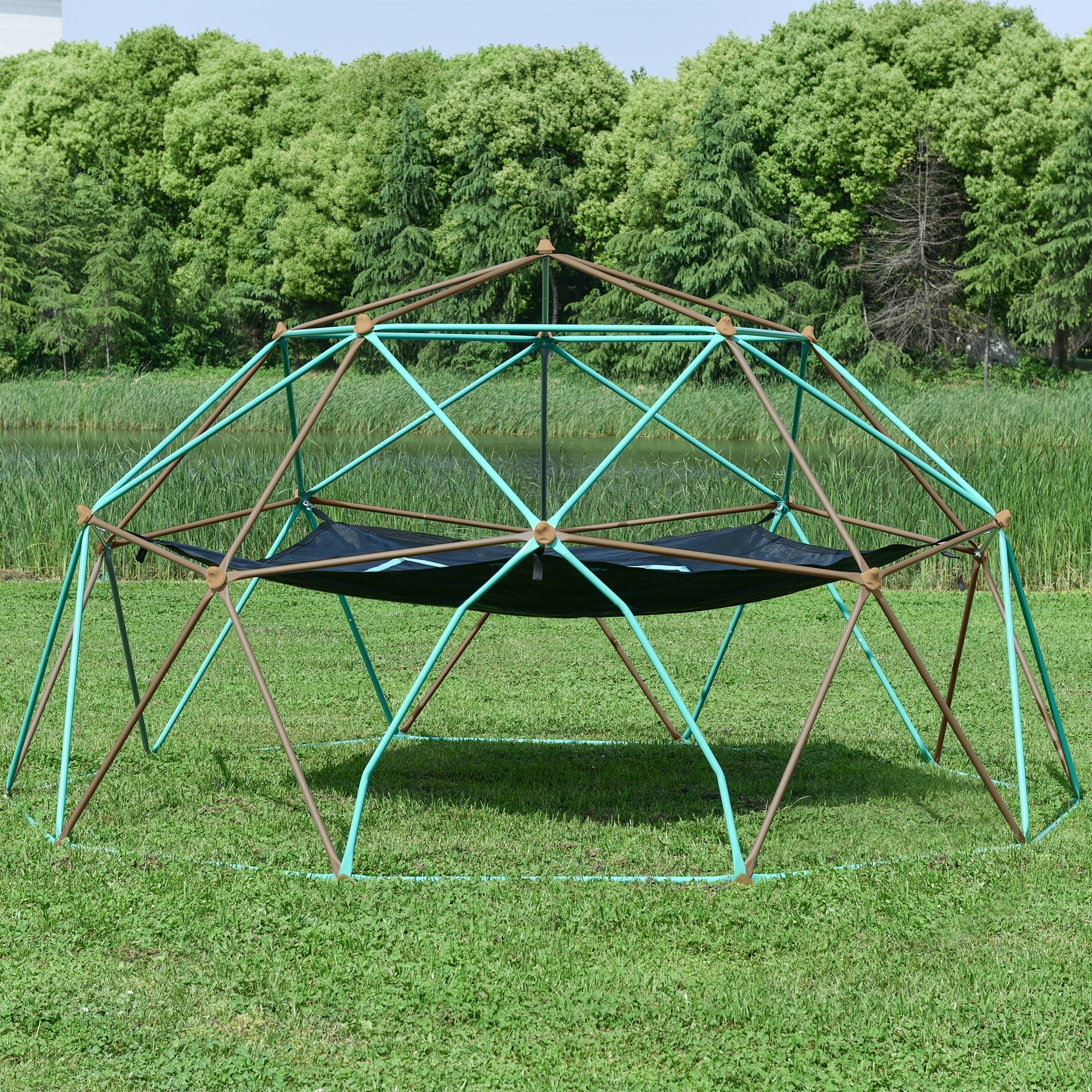 12ft Geometric Dome Climber Play Center, Kids Climbing Dome Tower with Hammock, Rust & UV Resistant Steel Supporting 1000 LBS