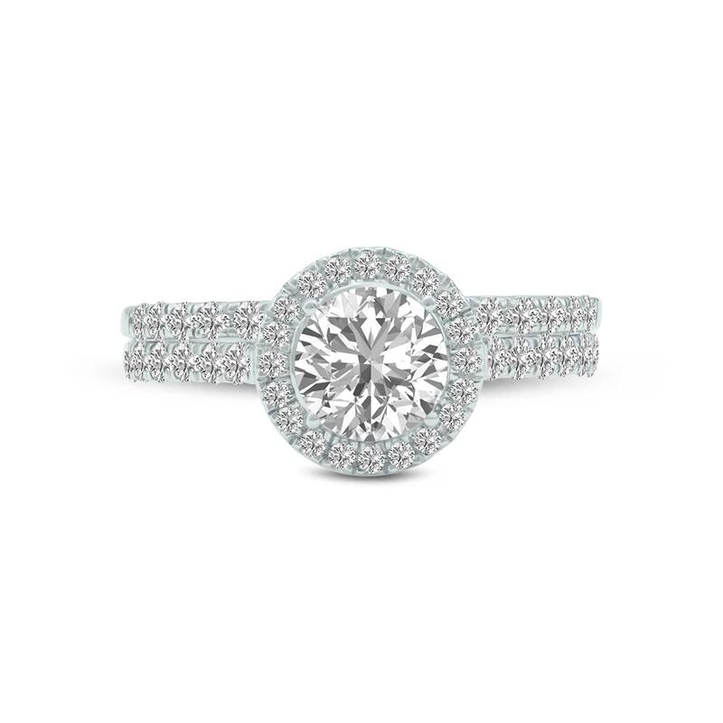 Marquee 1 3/4 Carat TW Round Cut Lab Grown Diamond Halo Bridal Set in 14Karat White Gold
