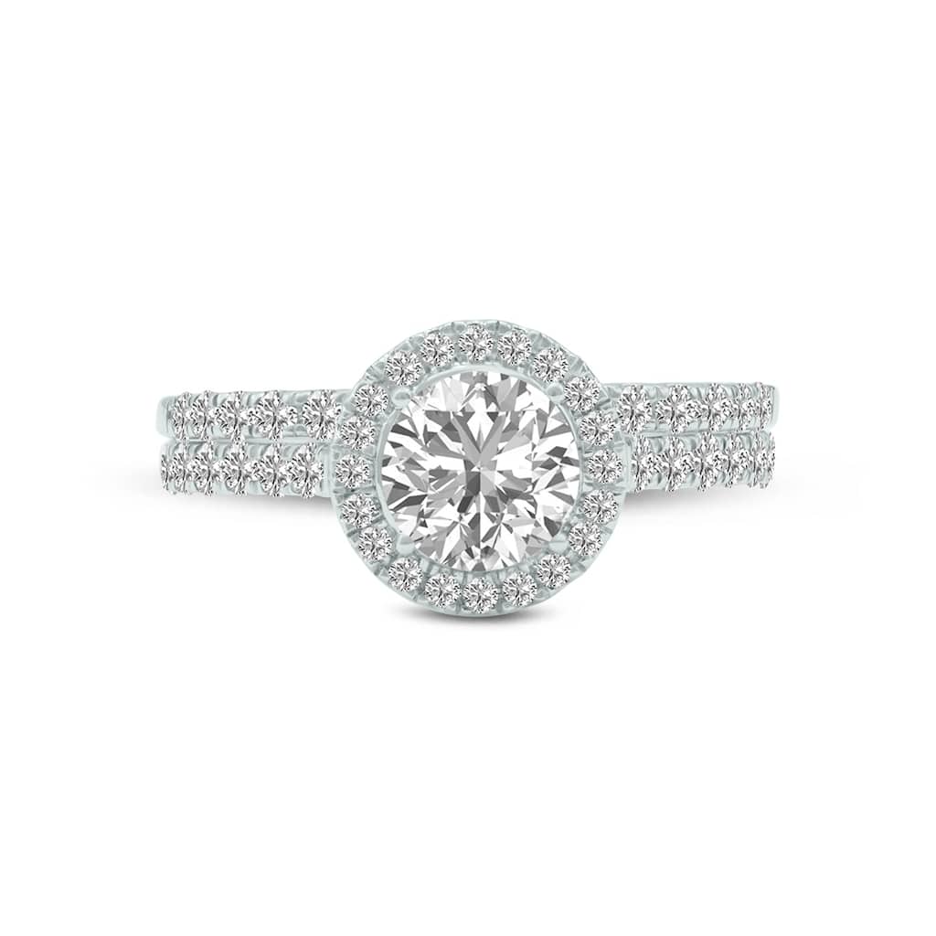 Marquee 1 3/4 Carat TW Round Cut Lab Grown Diamond Halo Bridal Set in 14Karat White Gold