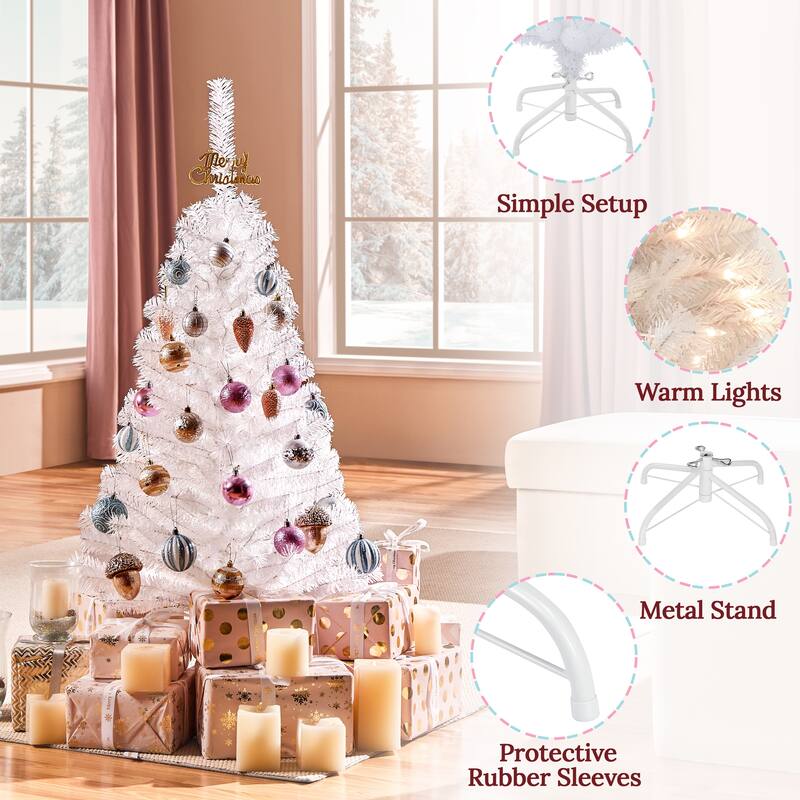 Yaheetech 4ft Pre-lit Black Tinsel Artificial Halloween Christmas Tree