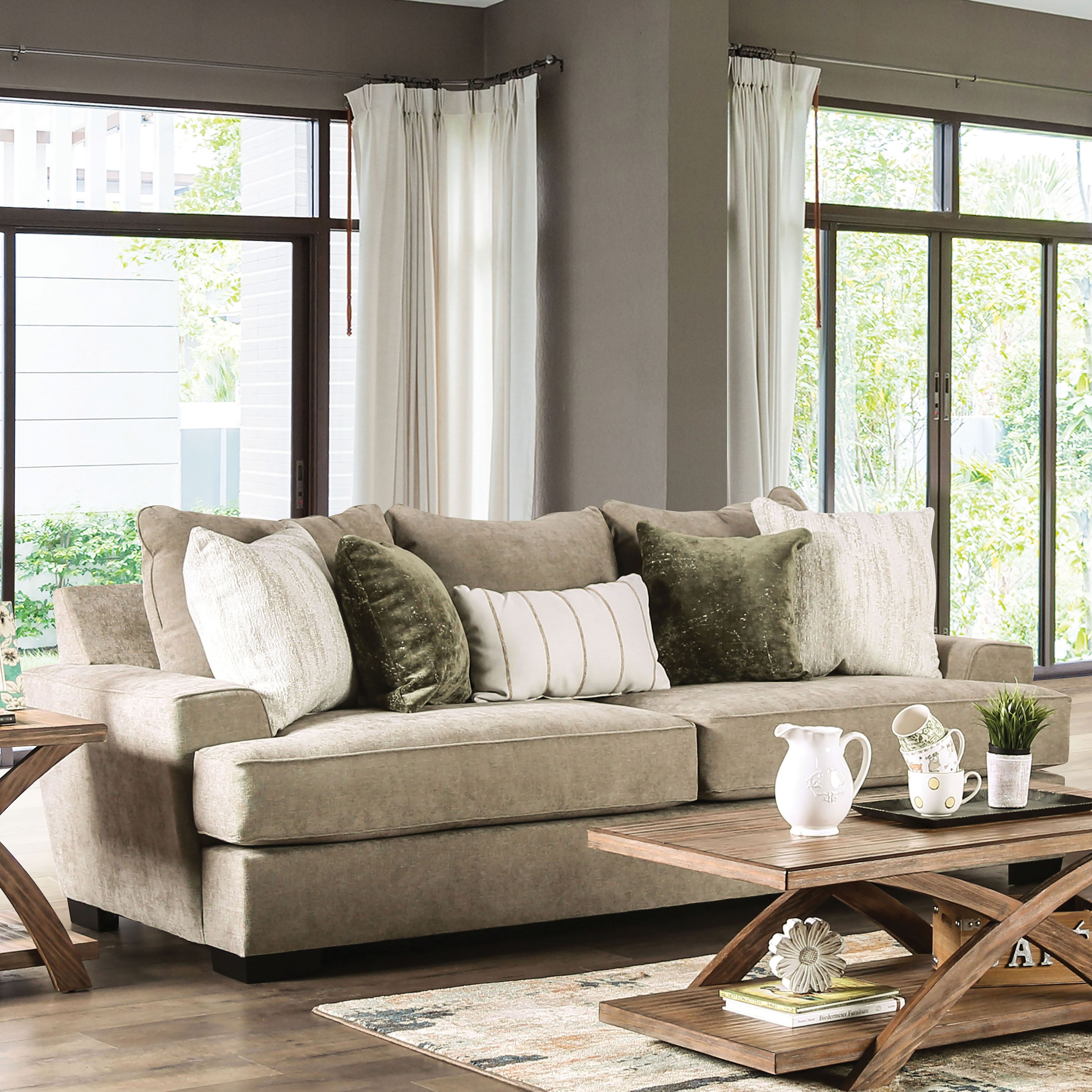 Furniture of America Orra Transitional Fabric Upholstered T Seat Cushion Sofa