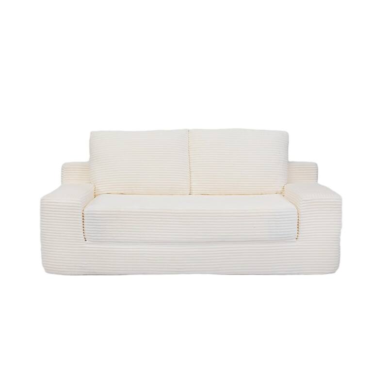 Floor Corduroy Deep Seat Loveseat Sofa with Folding Mattress Convertible Sleeper Sofa Bed with Reversible Cushion and Pillows