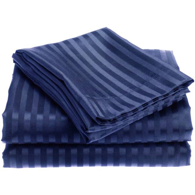 1800 Series Ultra Soft 4-Piece Embossed Stripe Bed Sheet Set - Stripe Sheet Set - Queen - Navy