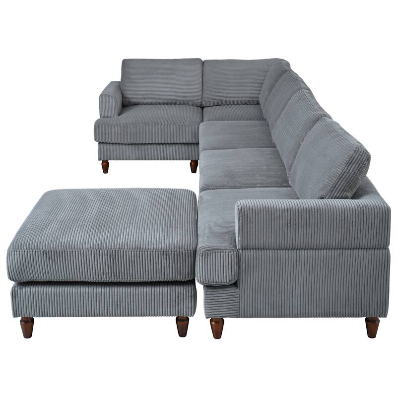 Modular L-Shaped Gray Polyester Sofa with Ottoman, 97x97x33 inches, 220 lbs, for Living Room or Office