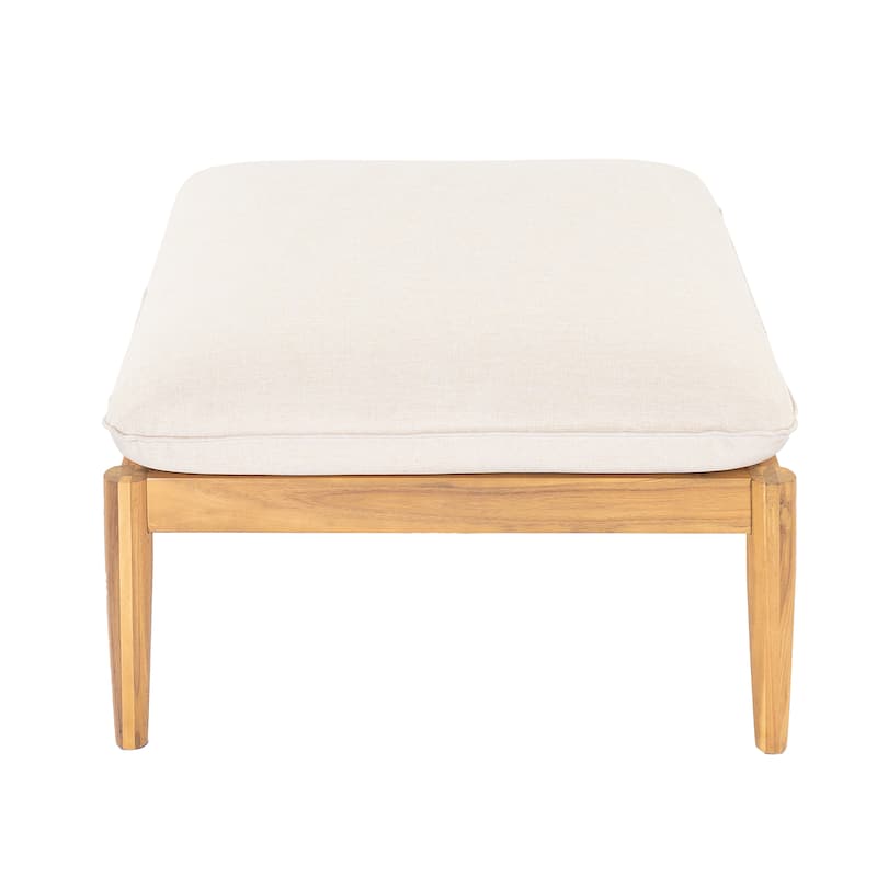 Roomfitters Terassi Outdoor Acacia Wood Ottoman Footrest with Beige Cushion, Light Teak Finish