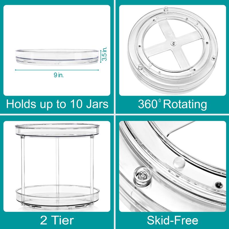 Sorbus Clear Lazy Susan Organizer Versatile Kitchen Cabinet Turntable for Pantry Fridge and Bathroom Storage