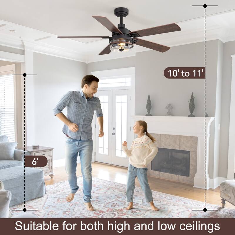 52" Reversible 5-Blade Glass Shade Ceiling Fan with Light and Remote