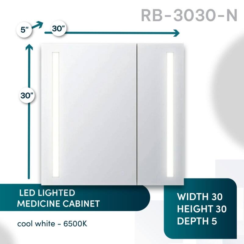 AQUADOM Royal Basic LED Medicine Cabinet, Defogger, 3X Vertically Adjustable Magnifying Mirror