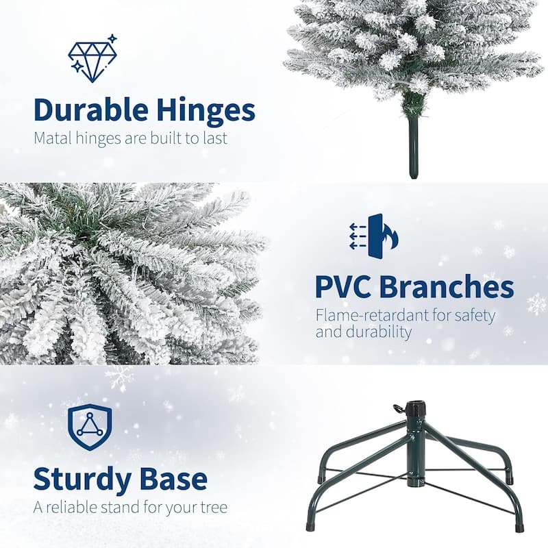6ft Prelit Flocked Pencil Christmas Tree with Lights, Slim Artificial Xmas Tree with Snowy Branch - 9 Foot - Flocked White