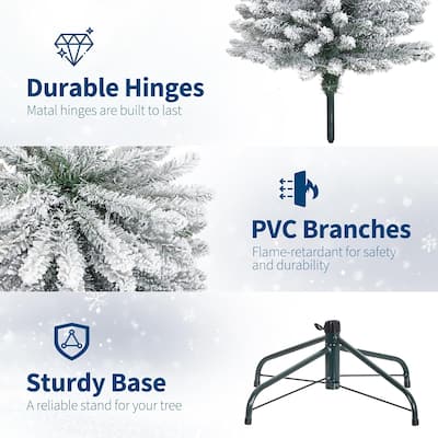 6ft Prelit Flocked Pencil Christmas Tree with Lights, Slim Artificial Xmas Tree with Snowy Branch