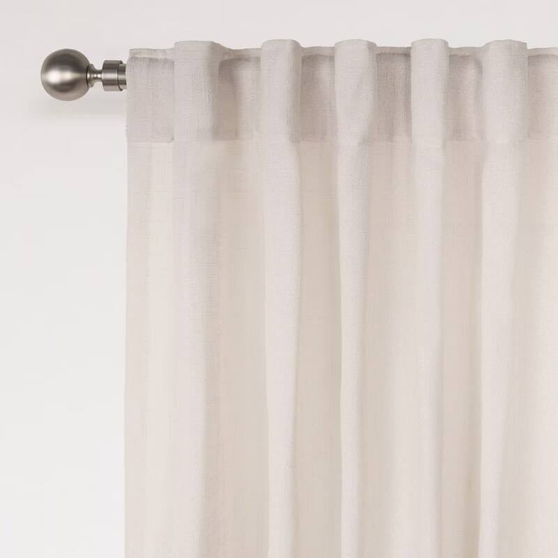 Linen Texture Double Ruffle Semi-sheer Curtain Pair(2 panels)