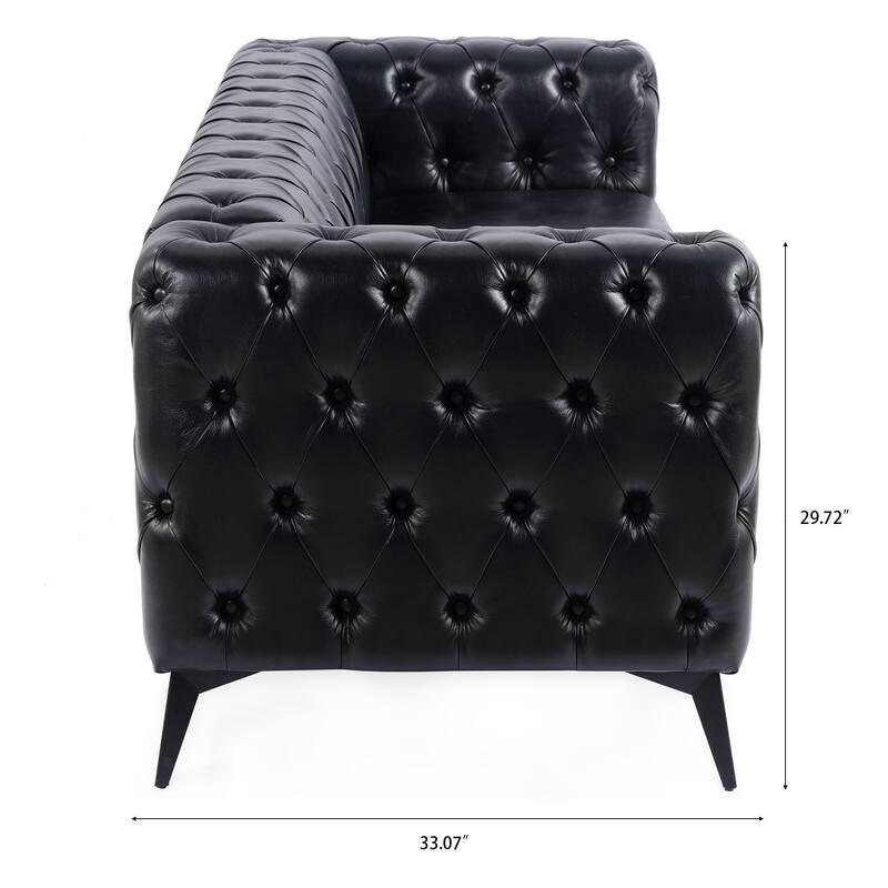 PU Leather Upholstered 3 Seater Sofa, Tufted Sofa with Removable Cushions & Square Arms, Lounge Sofa Chair with Iron Legs