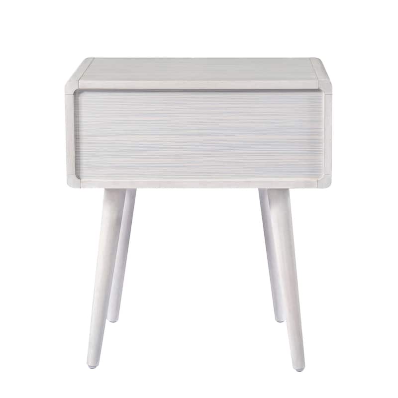 Camy Side End Table, Natural Brown Cane Woven Drawer, White 22 Inch