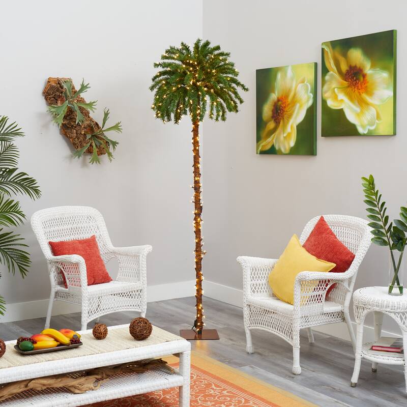 7Ft Pre-Lit Christmas Palm Tree with Warm White Lights - Holiday Decor Artificial Tree - Green - 61 Inches and Over