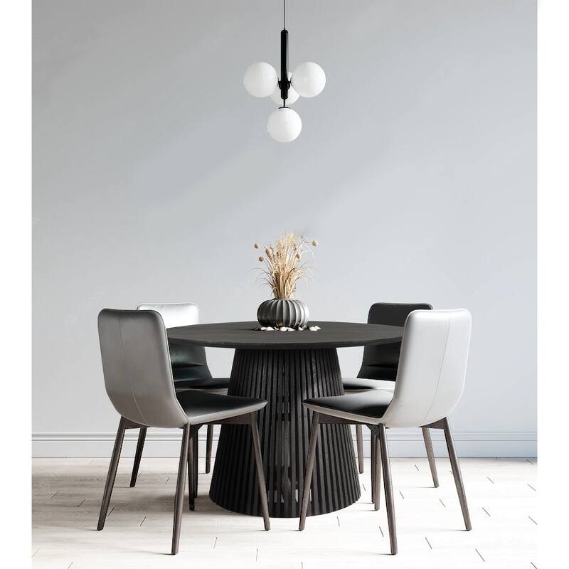 Ridge 47 Inch Handcrafted Mango Wood Round Dining Table, Slatted Flared Base, Black
