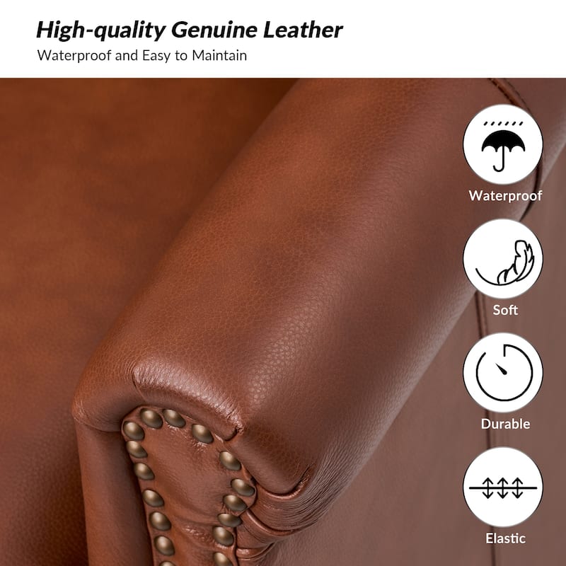 Gerhard Genuine Leather Armchair with Nailhead Trims and Removable Cushion by HULALA HOME
