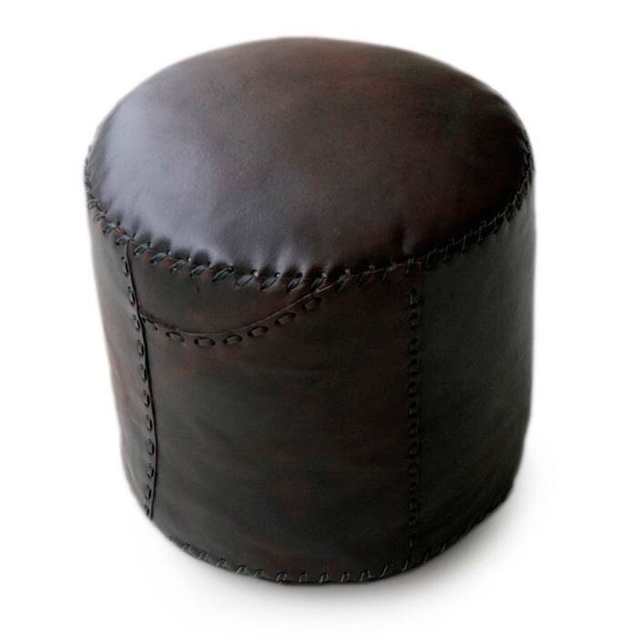 Handmade Littoral Coffee Leather Ottoman Pouf Shell (Brazil)