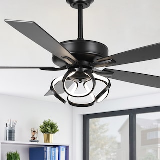 52" Black Wood 5-Blade Dimmable Modern Ceiling Fan with Light