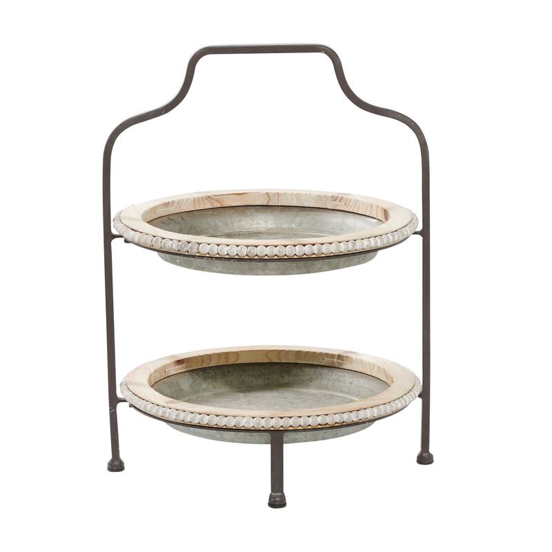 Gray Metal Beaded 2 Level Tiered Server - 16 x 15 x 20
