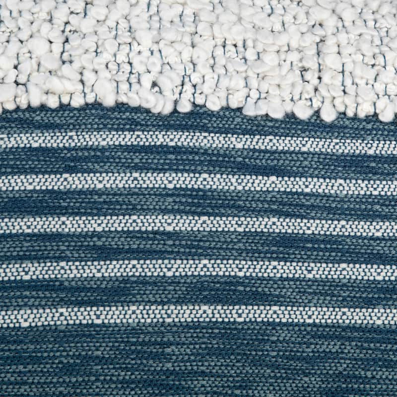 Riley Handwoven Wool Blend 14-inch x 24-inch Lumbar Pillow, Off White and Indigo Blue