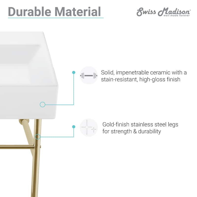 Claire Ceramic Console Sink White Basin Gold Legs