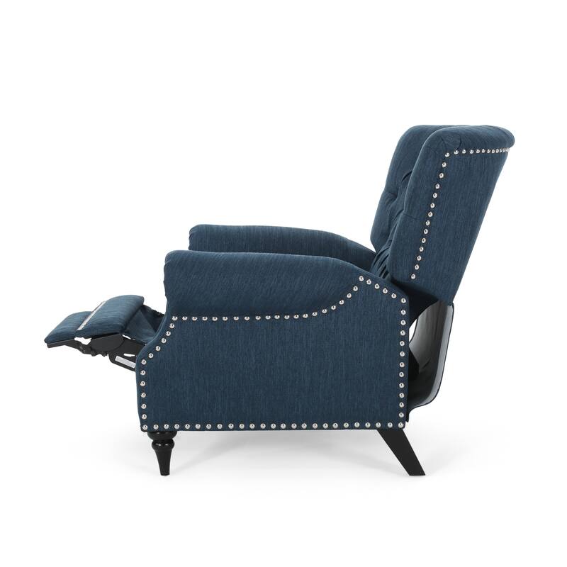 Classic Curled Arm Single Sofa Chair, Tufted Wide Back Recliner with Retractable Footrest Accent Chair with Rivet Trim&Wood Legs