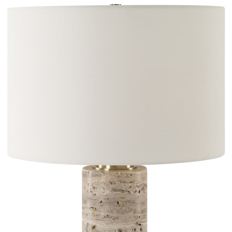 Travertine Table Lamp with Round Shade - 23.25" - Antique Brass