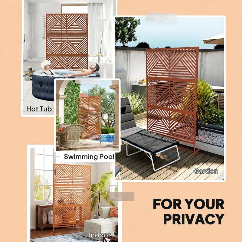 GDFStudio - Avery Modern Outdoor Steel Decorative Privacy Screen and Trellis Panel - 78"H