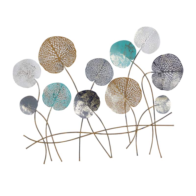Metal Floral Cutout Wall Decor with Gold Foil Accents - Blue - Roche River Decor