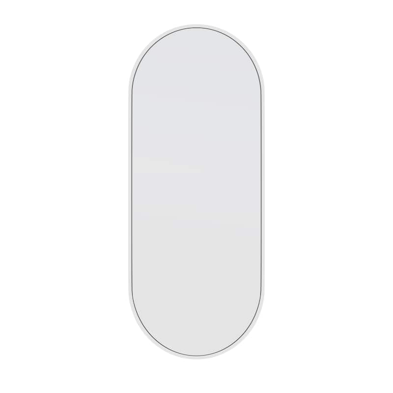 Glass Warehouse 40 in. H x 16 in. W Pill Shape Stainless Steel Framed Mirror - White