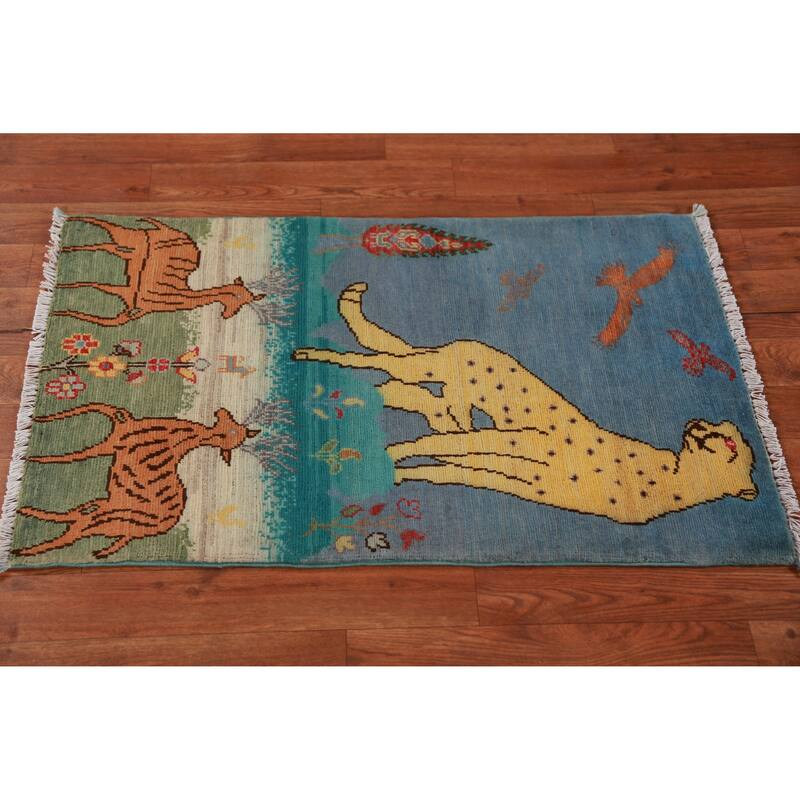 Hunting Animals Kazak Oriental Foyer Rug Hand-Knotted Wool Carpet - 2'0"x 3'0"