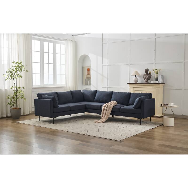 L Shaped Oversized Sectional Sofa, Convertible 6-Seat Corner Sofa with 2 Pillows, Linen Upholstered Sofa with Metal Legs