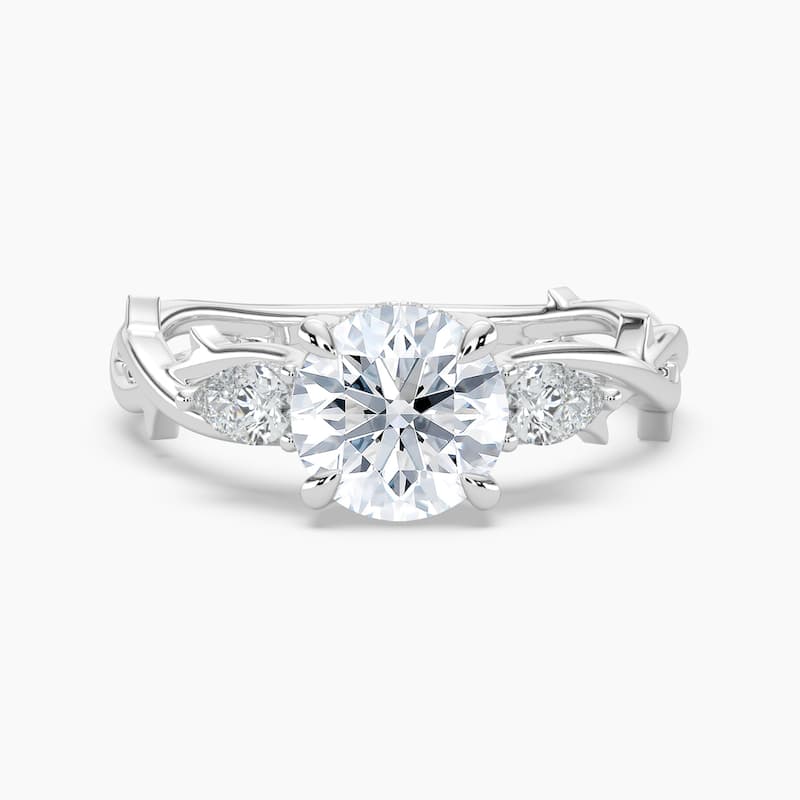 Auriya 14k Gold Round Lab Grown Diamond Thorn Vine Three Stone Hidden Halo Engagement Ring 1 to 5 ct. tw. (F-G, VS) - 6 - 5.00 carats - White