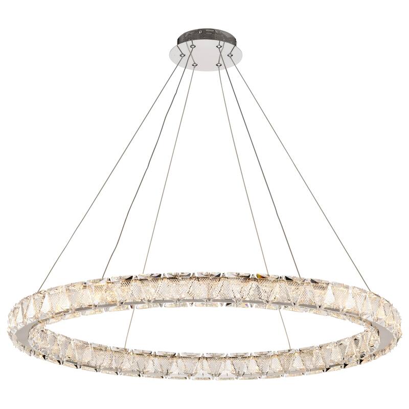 Asher LED 36 Inch Round Pendant Polished Nickel Finish K9 Crystal - Polished Nickel