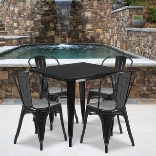 Shop 31 5 Square Metal Indoor Outdoor Table Set With 4 Stack Chairs Overstock 11661133