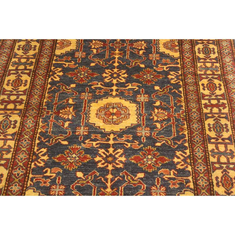 Tribal Super Kazak Daxton Blue/Gold Hand Knotted Wool Rug - 3'11'' x 6'3''