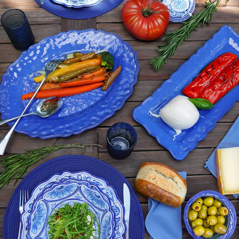 Certified International Blue Indigo Crackle Melamine 2-piece Platter Set