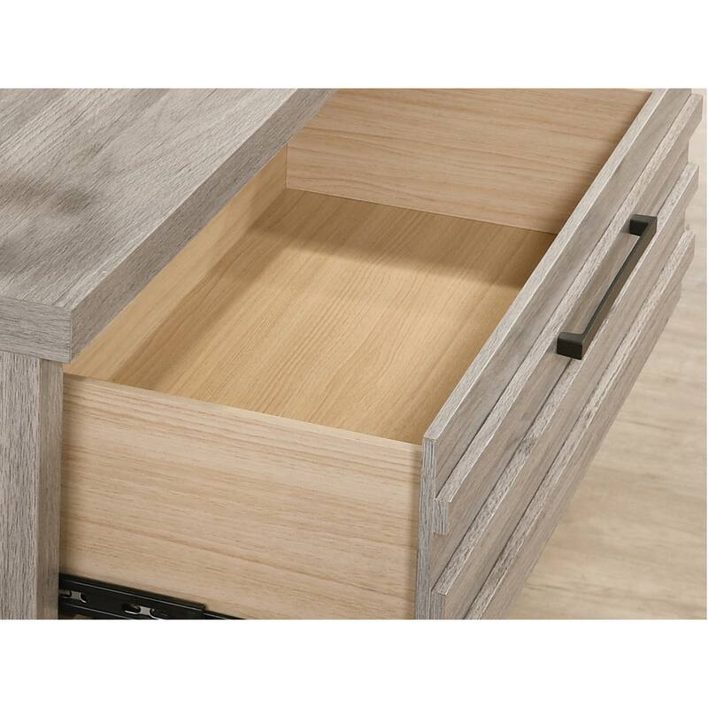 Contemporary Wood Nightstand with Metal Base in Weathered Gray