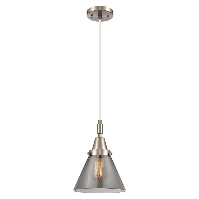 Innovations Lighting Downtown Urban - Caden Cone - 1 Light 8" Cord Hung Mini Pendant - Light Smoke Shade/Brushed Satin Nickel